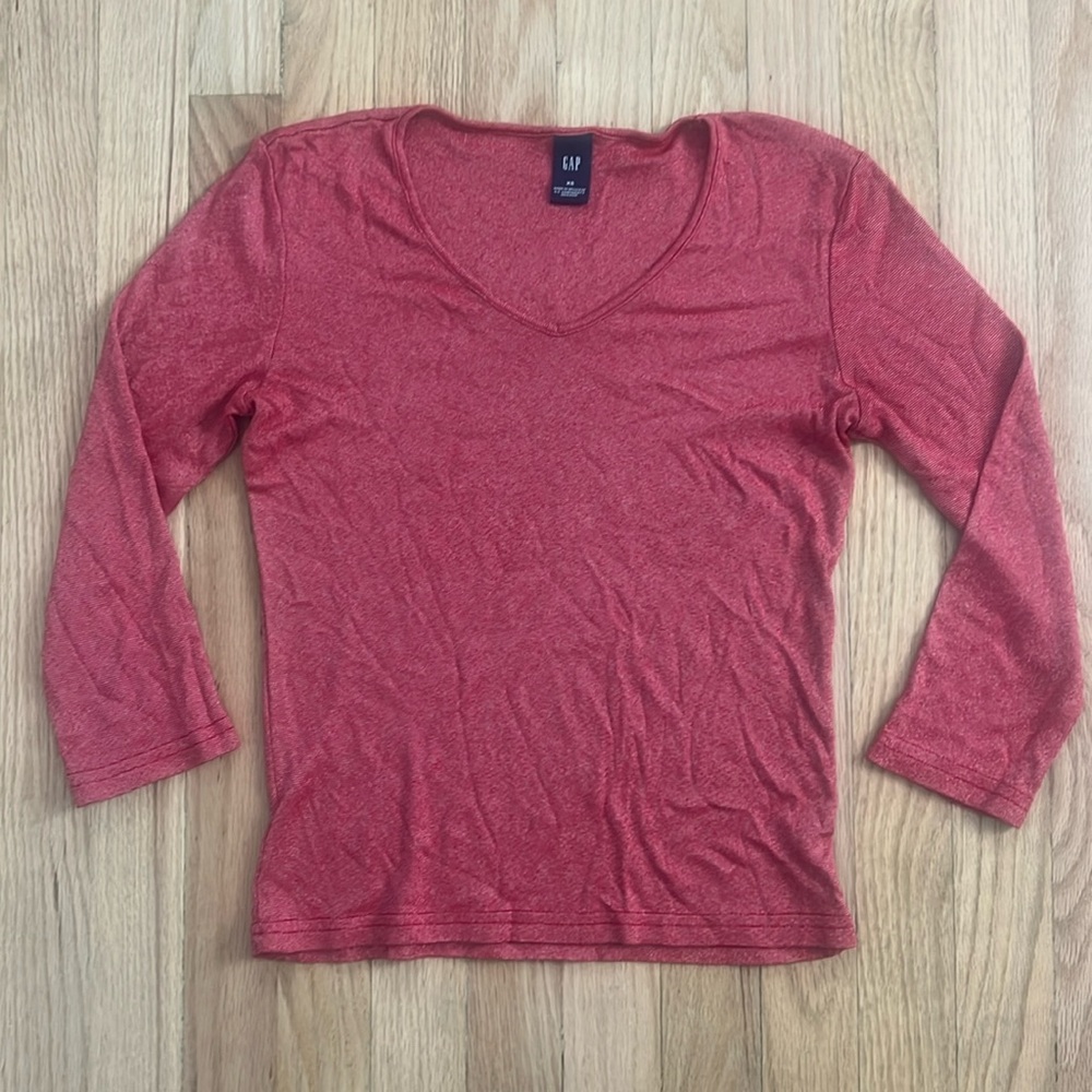 Gap XS Knitted Top V-neck 3/4 Sleeves Red/Silver